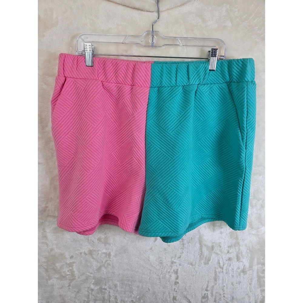 See N Be Seen Pink Teal Colorblock Textured Shorts 3X WP7190